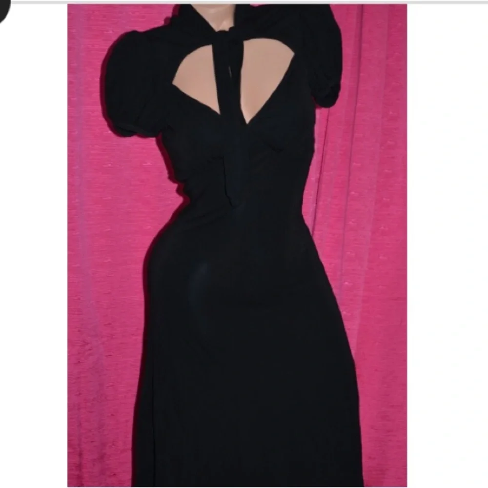 Betsey johnson black peephole dress pinup housewife bombshell dollbaby vintage - Picture 5 of 5